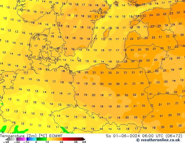 Temperature (2m) ECMWF So 01.06.2024 06 UTC