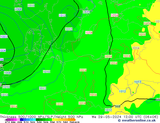 Schichtdicke 500-1000 hPa ECMWF Mi 29.05.2024 12 UTC