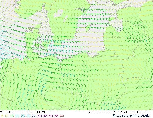 Wind 850 hPa ECMWF Sa 01.06.2024 00 UTC