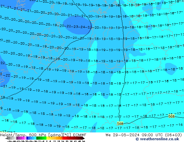 Height/Temp. 500 hPa ECMWF We 29.05.2024 09 UTC