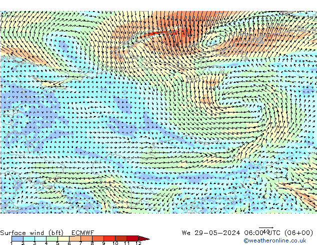 ве�Bе�@ 10 m (bft) ECMWF ср 29.05.2024 06 UTC