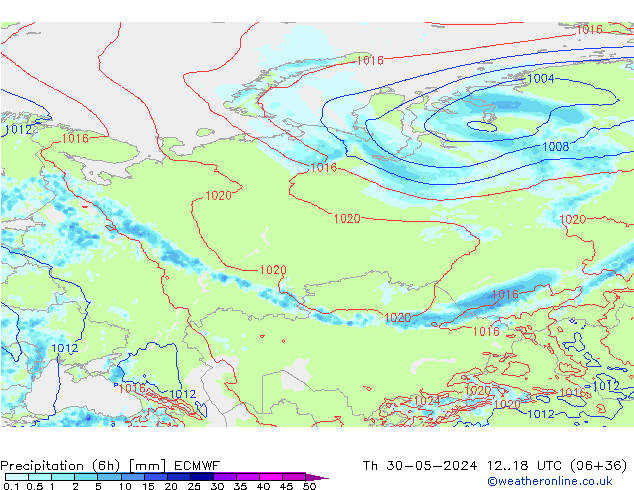 Precipitation (6h) ECMWF Th 30.05.2024 18 UTC