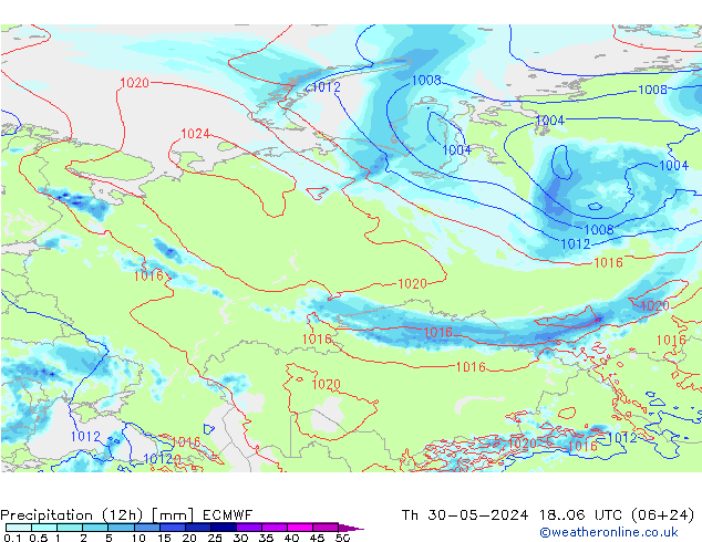 осадки (12h) ECMWF чт 30.05.2024 06 UTC