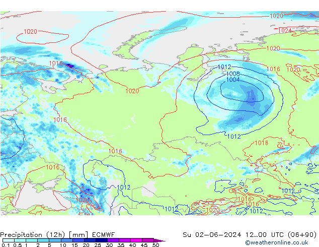 Nied. akkumuliert (12Std) ECMWF So 02.06.2024 00 UTC