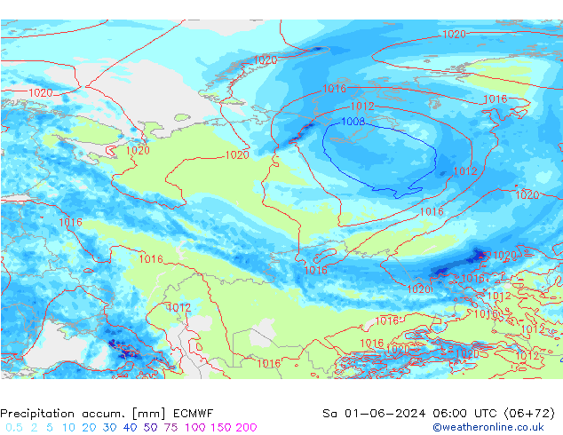 Precipitation accum. ECMWF Sa 01.06.2024 06 UTC