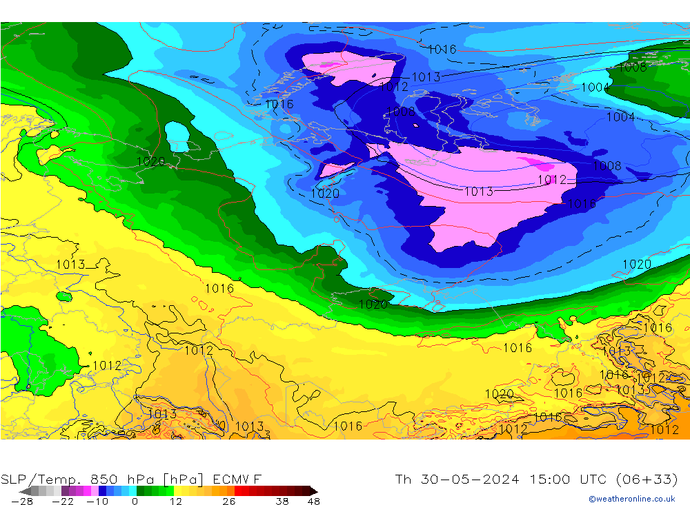 850 hPa Yer Bas./Sıc ECMWF Per 30.05.2024 15 UTC