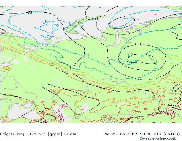 Height/Temp. 925 hPa ECMWF  29.05.2024 09 UTC