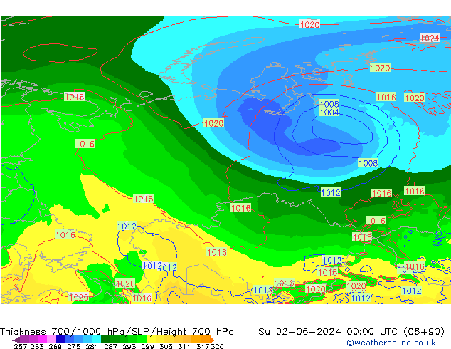 Thck 700-1000 hPa ECMWF Su 02.06.2024 00 UTC