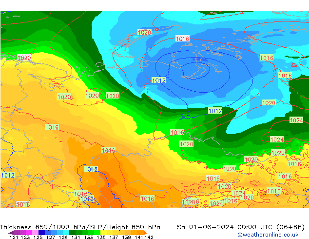 Thck 850-1000 hPa ECMWF sab 01.06.2024 00 UTC