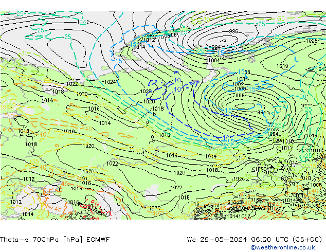 Theta-e 700hPa ECMWF We 29.05.2024 06 UTC