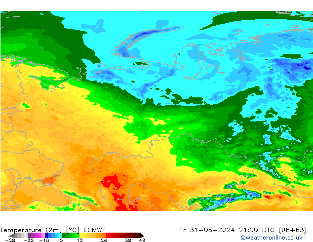 карта температуры ECMWF пт 31.05.2024 21 UTC