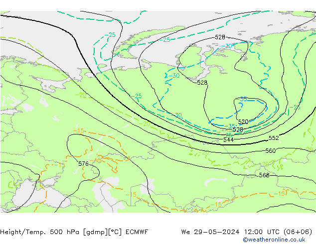 Z500/Rain (+SLP)/Z850 ECMWF mer 29.05.2024 12 UTC