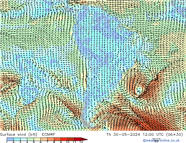 Surface wind (bft) ECMWF Th 30.05.2024 12 UTC