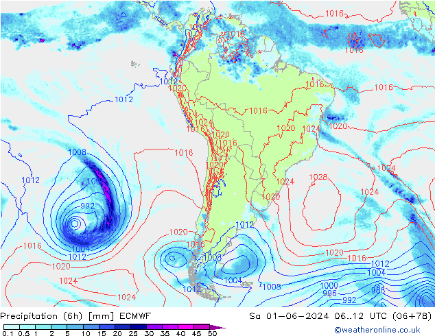 Z500/Rain (+SLP)/Z850 ECMWF Sáb 01.06.2024 12 UTC