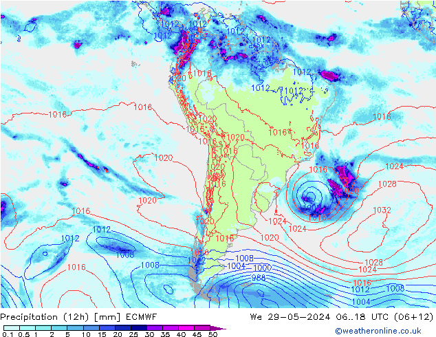 Precipitation (12h) ECMWF We 29.05.2024 18 UTC