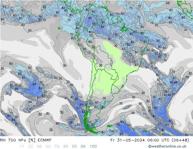 RH 700 hPa ECMWF pt. 31.05.2024 06 UTC