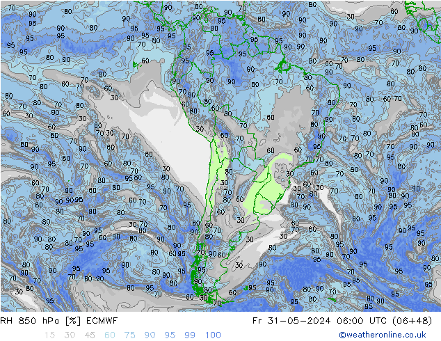 RH 850 hPa ECMWF pt. 31.05.2024 06 UTC