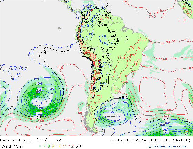 High wind areas ECMWF  02.06.2024 00 UTC