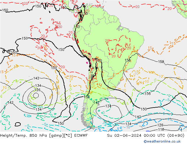 Height/Temp. 850 hPa ECMWF Dom 02.06.2024 00 UTC