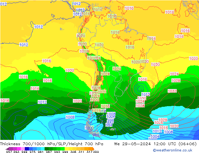 Thck 700-1000 гПа ECMWF ср 29.05.2024 12 UTC