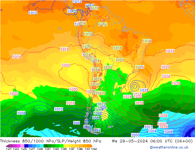 Thck 850-1000 hPa ECMWF śro. 29.05.2024 06 UTC