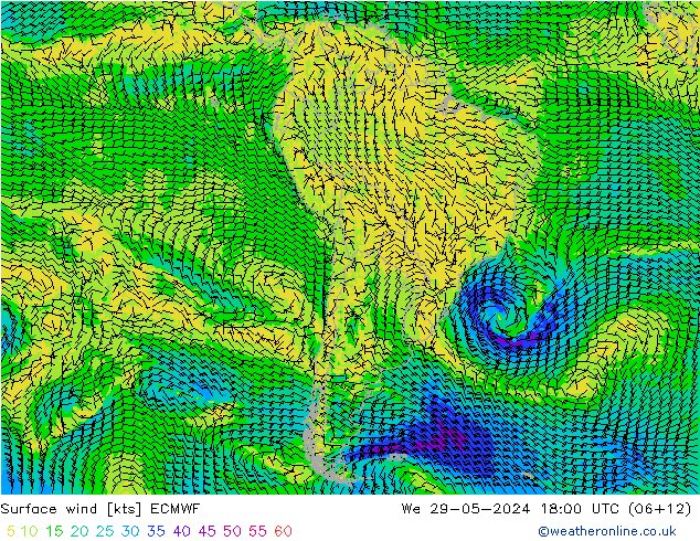 ветер 10 m ECMWF ср 29.05.2024 18 UTC