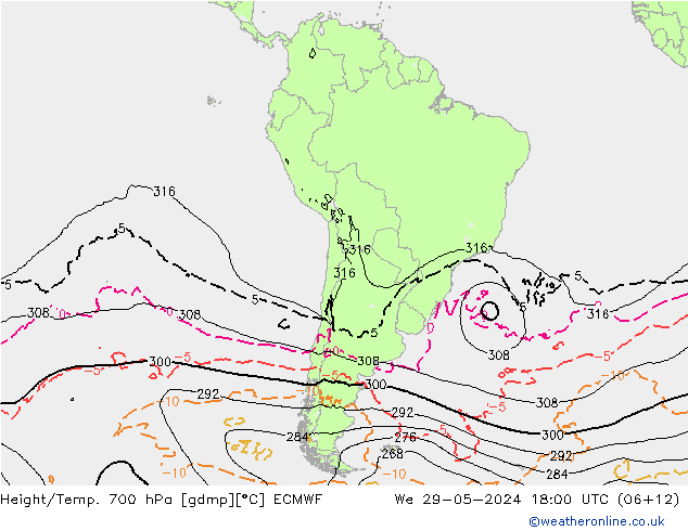 Height/Temp. 700 гПа ECMWF ср 29.05.2024 18 UTC