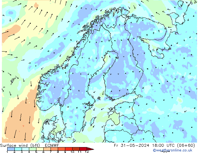 ве�Bе�@ 10 m (bft) ECMWF пт 31.05.2024 18 UTC