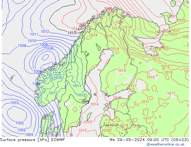 Surface pressure ECMWF We 29.05.2024 09 UTC