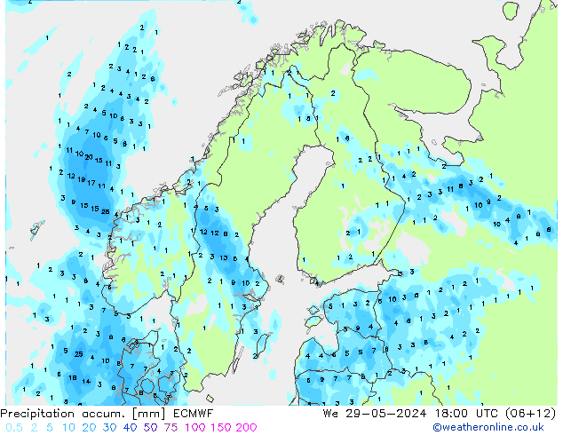 Precipitation accum. ECMWF Qua 29.05.2024 18 UTC