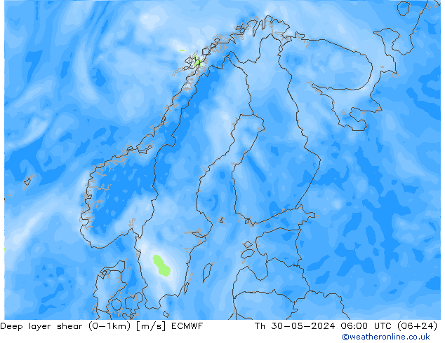 Deep layer shear (0-1km) ECMWF jeu 30.05.2024 06 UTC