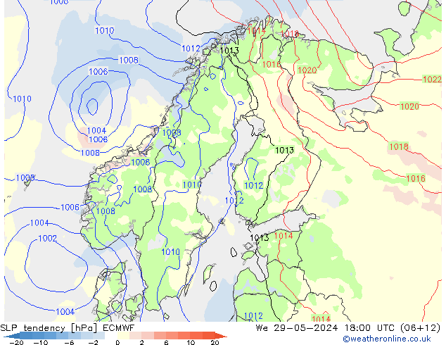 Drucktendenz ECMWF Mi 29.05.2024 18 UTC
