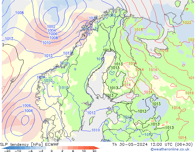 SLP tendency ECMWF Th 30.05.2024 12 UTC