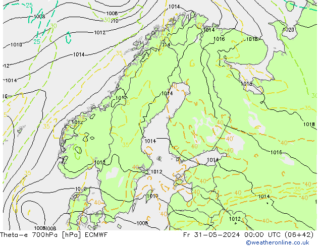 Theta-e 700hPa ECMWF  31.05.2024 00 UTC