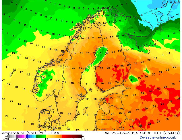 Temperatura (2m) ECMWF mié 29.05.2024 09 UTC