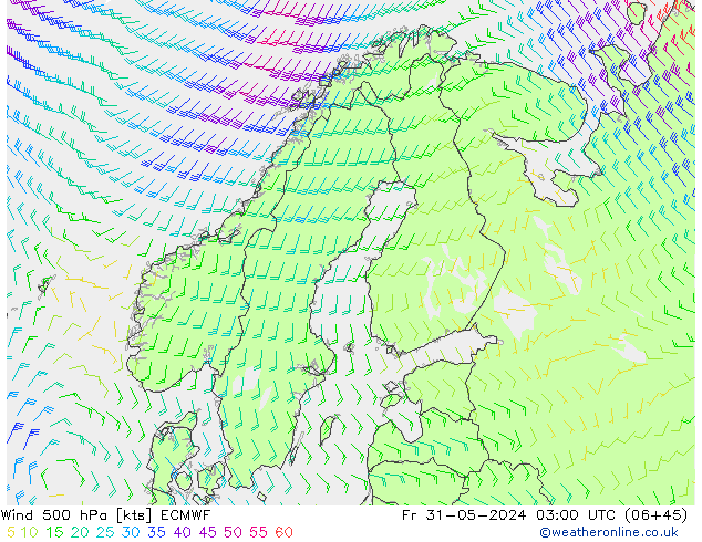 Vento 500 hPa ECMWF Sex 31.05.2024 03 UTC