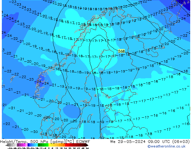 Yükseklik/Sıc. 500 hPa ECMWF Çar 29.05.2024 09 UTC