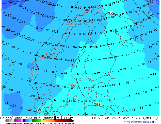 Z500/Rain (+SLP)/Z850 ECMWF ven 31.05.2024 00 UTC