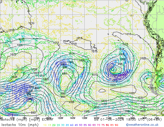 Eşrüzgar Hızları mph ECMWF Cts 01.06.2024 18 UTC