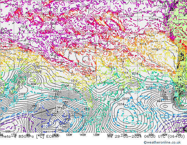 Theta-e 850hPa ECMWF wo 29.05.2024 06 UTC