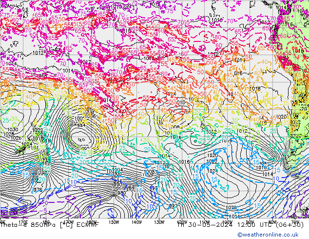 Theta-e 850hPa ECMWF jue 30.05.2024 12 UTC