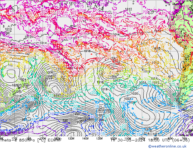 Theta-e 850hPa ECMWF do 30.05.2024 18 UTC