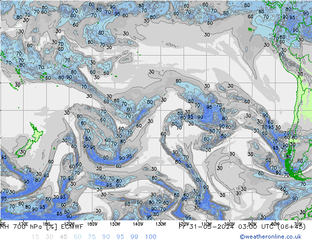 Humidité rel. 700 hPa ECMWF ven 31.05.2024 03 UTC