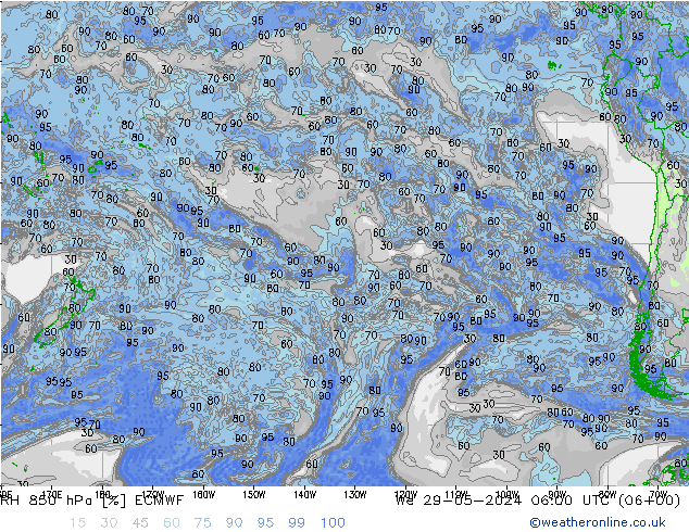 RH 850 hPa ECMWF We 29.05.2024 06 UTC