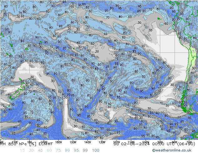 RH 850 hPa ECMWF Su 02.06.2024 00 UTC