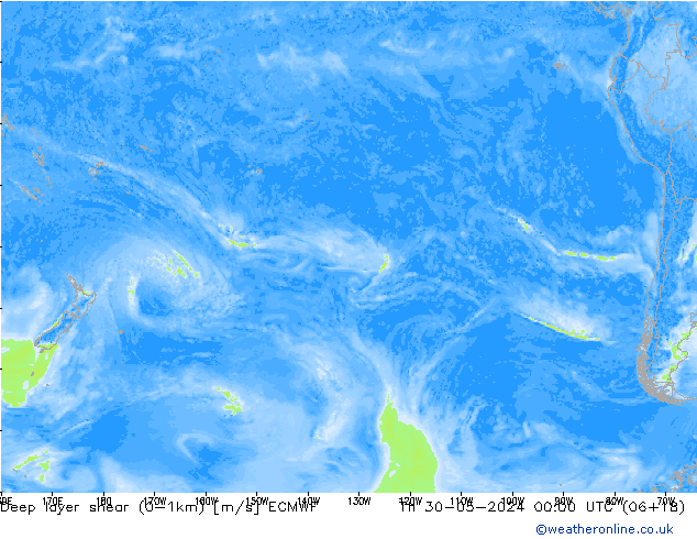 Deep layer shear (0-1km) ECMWF чт 30.05.2024 00 UTC
