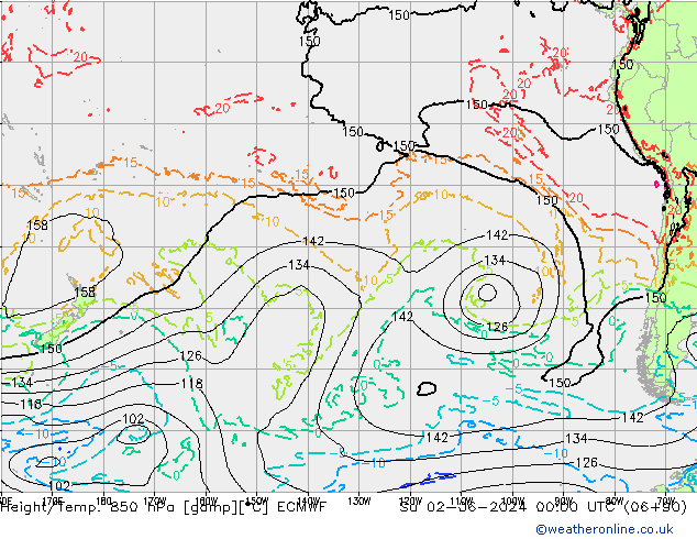 Height/Temp. 850 гПа ECMWF Вс 02.06.2024 00 UTC