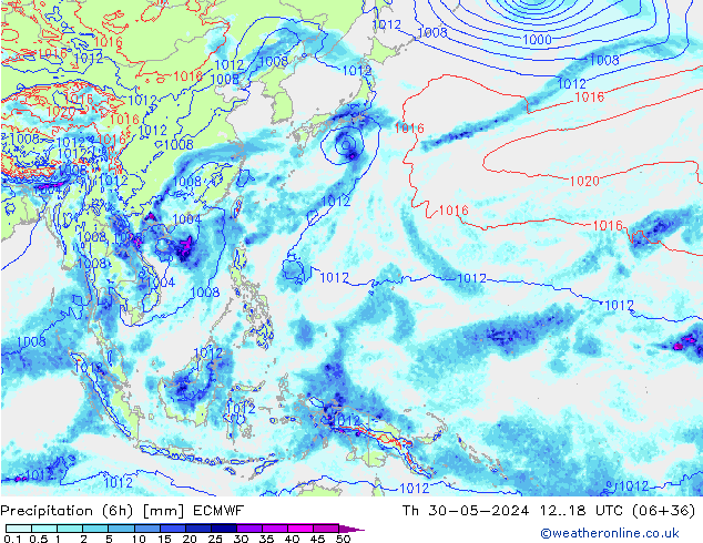 Z500/Rain (+SLP)/Z850 ECMWF Th 30.05.2024 18 UTC