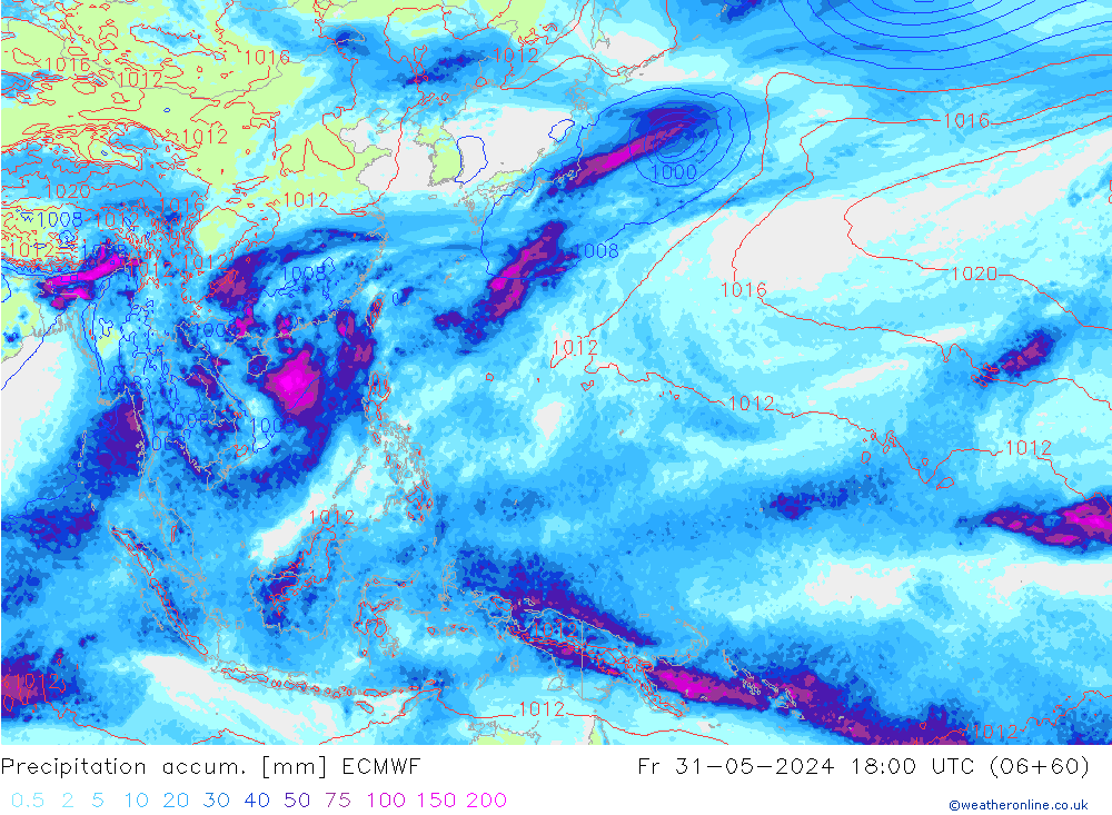 Precipitation accum. ECMWF пт 31.05.2024 18 UTC