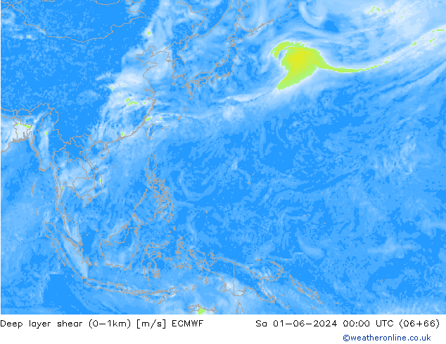 Deep layer shear (0-1km) ECMWF сб 01.06.2024 00 UTC